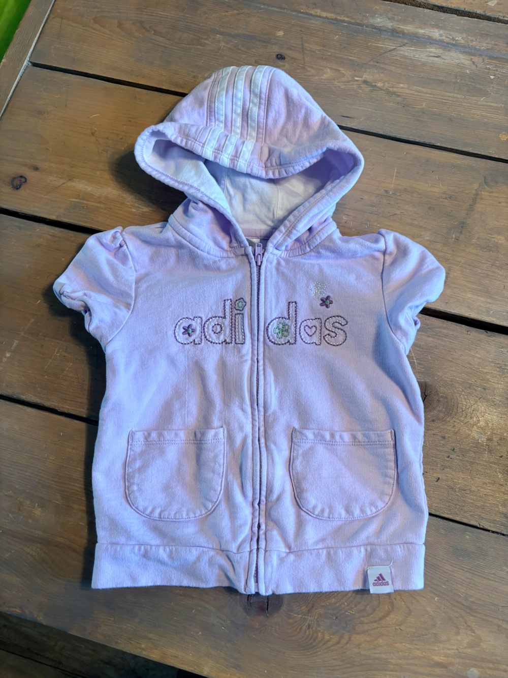 Y2K Style Adidas Kids' Lavender Hooded Zip-Up Top